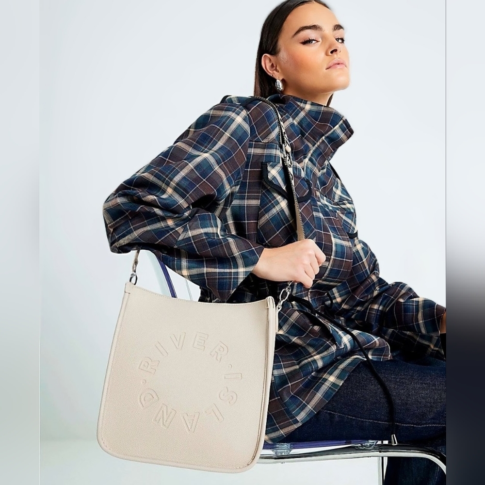 River Island Beige Logo Messenger Bag